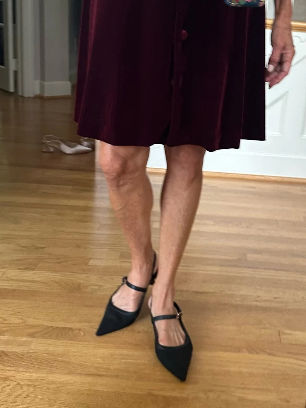 Talbots Deep Burgundy Velvet Midi Dress with Button Front